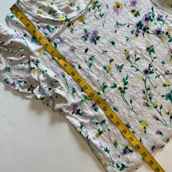 LOFT Floral Linen Flutter Wedge Tee Womens Medium White Multicolor Casual Top - Picture 10 of 10